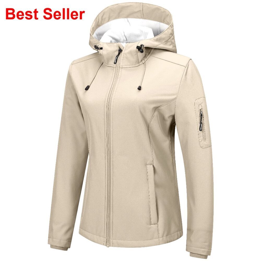 Fleece Lined Softshell Jacket Waterproof Windbreaker Hooded Lightweight